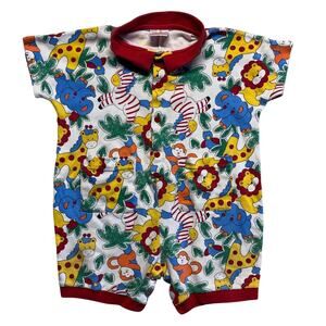 Vintage Cotton Club Romper 24 Months Animal Print Playsuit One Piece Lion 90s